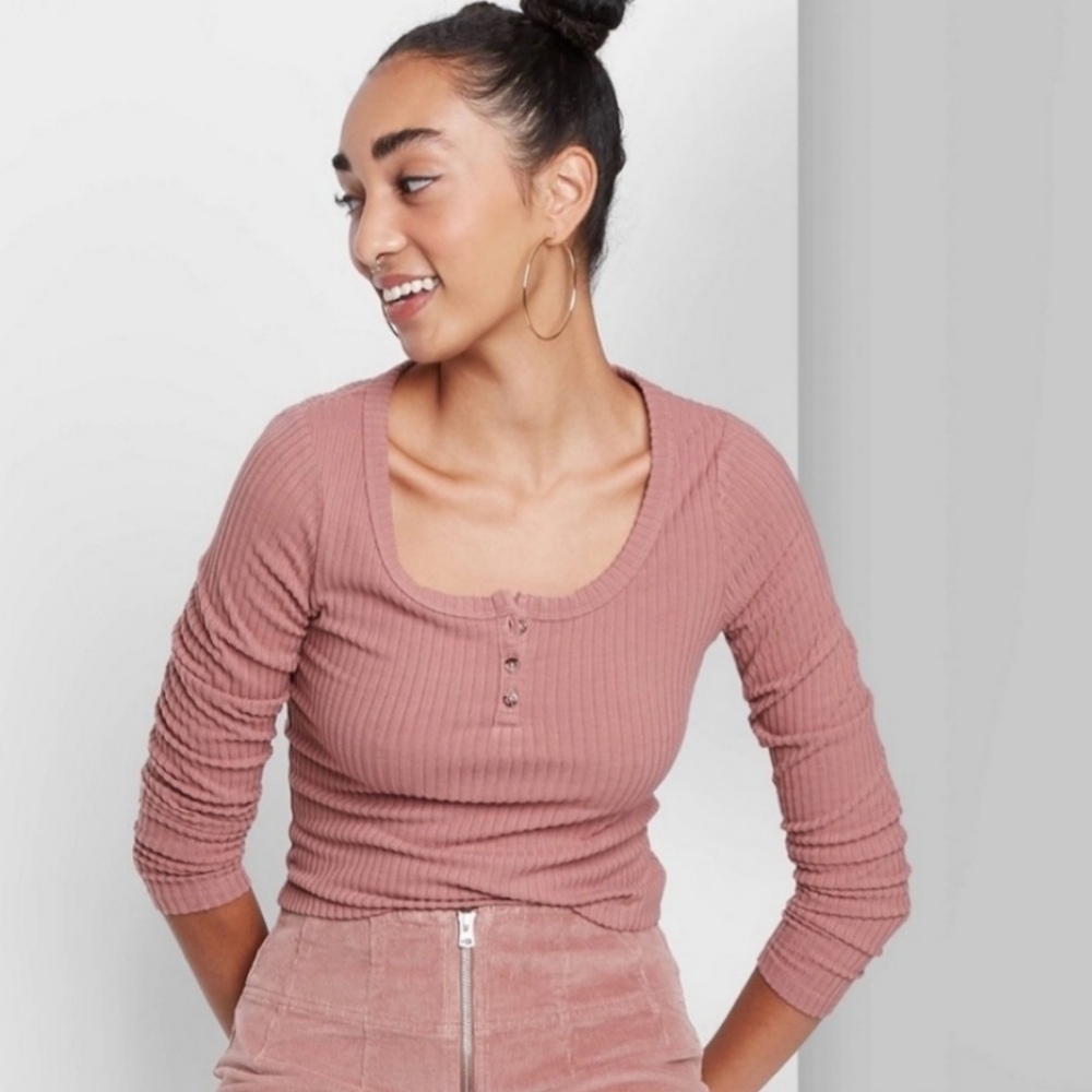 Women's Ribbed Henley Top